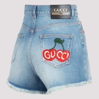 Shop Gucci Cherry Washed Denim Shorts In Blue