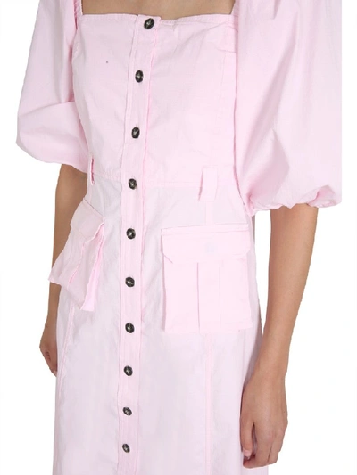 Shop Ganni Balloon Sleeve Midi Dress In Pink