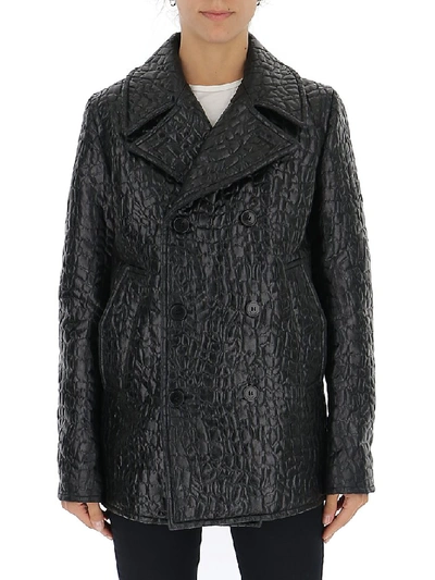 Shop Saint Laurent Embossed Pea Coat In Black