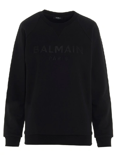 Shop Balmain Logo Embroidered Sweatshirt In Black