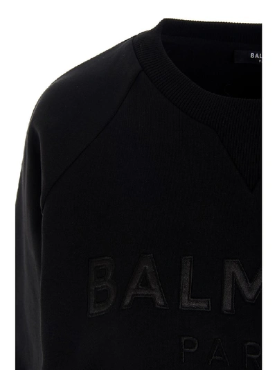 Shop Balmain Logo Embroidered Sweatshirt In Black