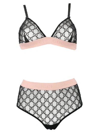 Gucci Gg Embroidered Lingerie Set In Black | ModeSens
