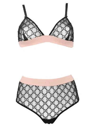 Shop Gucci Gg Logo Lingerie Set In Black