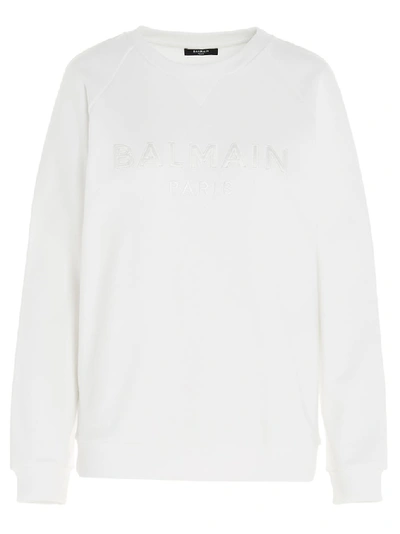 Shop Balmain Logo Embroidered Sweatshirt In White