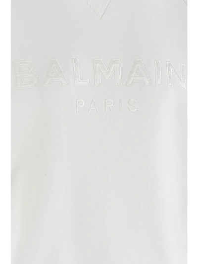 Shop Balmain Logo Embroidered Sweatshirt In White