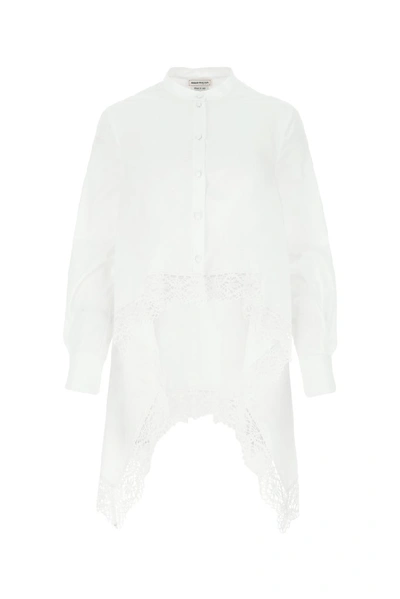 Shop Alexander Mcqueen Asymmetric Lace Trim Shirt In White