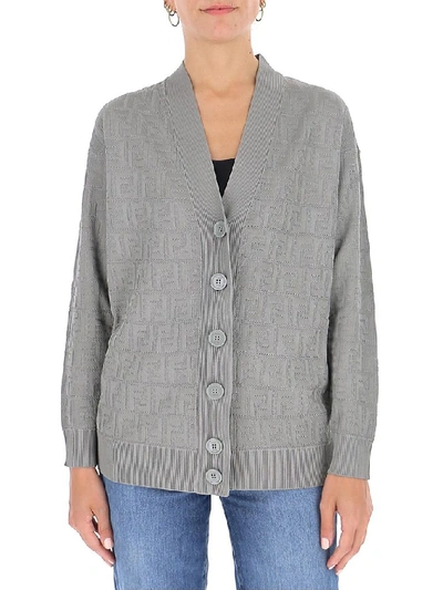 Shop Fendi Ff Jacquard Cardigan In Grey