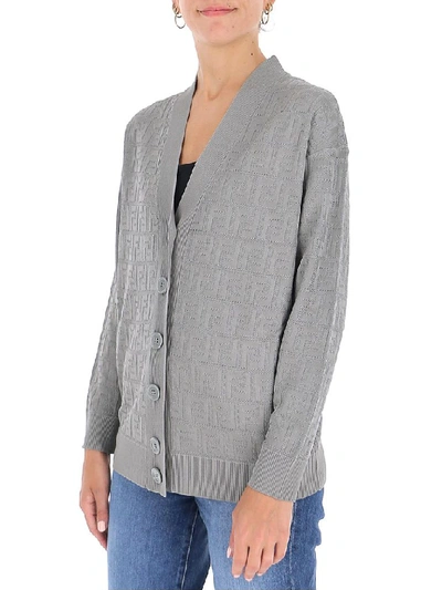 Shop Fendi Ff Jacquard Cardigan In Grey