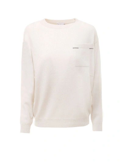 Shop Brunello Cucinelli Crewneck Pocket Sweater In White