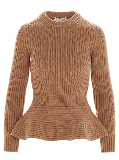 Shop Alexander Mcqueen Peplum Knitted Sweater In Brown