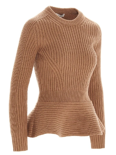 Shop Alexander Mcqueen Peplum Knitted Sweater In Brown