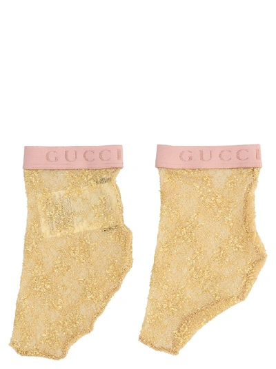 Shop Gucci Logo Lace Socks In Gold