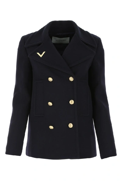 Shop Valentino Drill Drap Peacoat In Navy