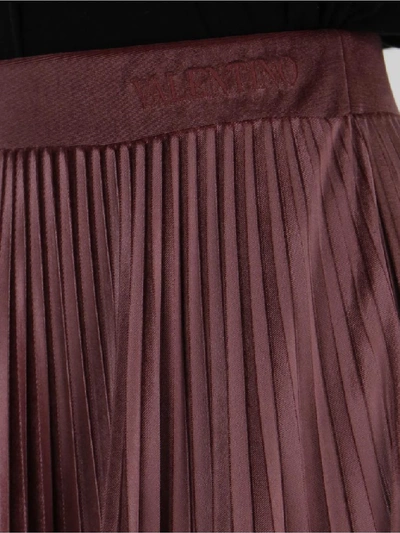 Shop Valentino Pleated Velvet Skirt In Pink