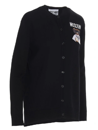 Shop Moschino Teddy Embroidered Cardigan In Black