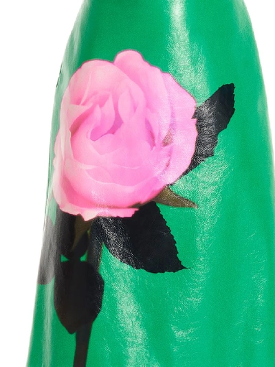 Shop Prada Rose Print Midi Skirt In Green