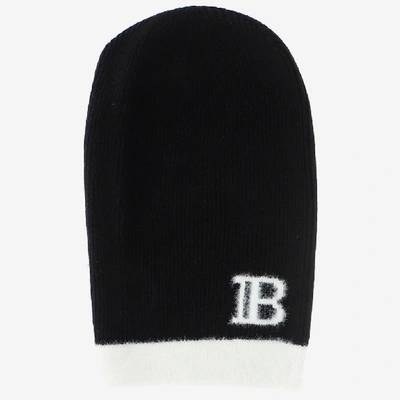 Shop Balmain Logo Ribbed Knit Beanie In Black