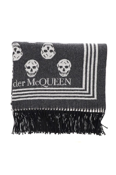 Shop Alexander Mcqueen Skull Fringed Scarf In Black