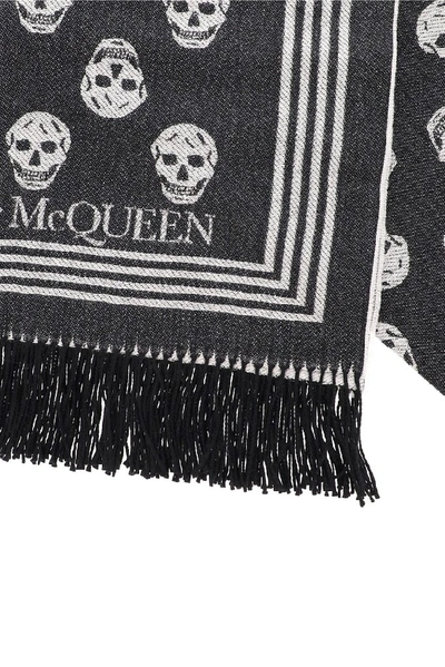 Shop Alexander Mcqueen Skull Fringed Scarf In Black