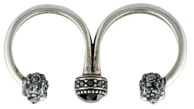 Shop Alexander Mcqueen Double Skull Ring In Silver