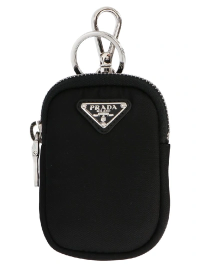 Prada Logo Plaque Mini Coin Pouch in Black