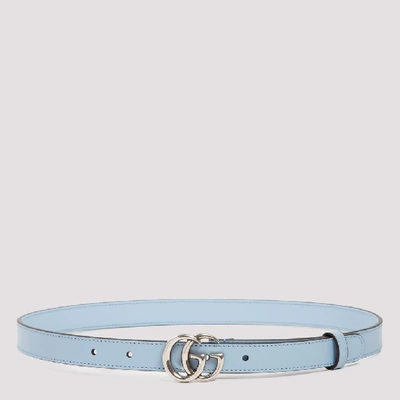 Shop Gucci Double G Thin Buckle Belt In Blue