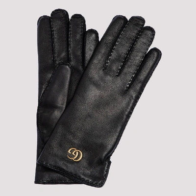 Shop Gucci Double G Leather Gloves In Black
