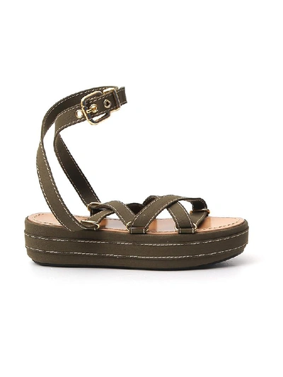 Shop Marni Strappy Wedged Sandals In Green
