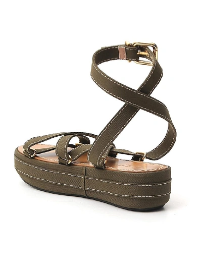 Shop Marni Strappy Wedged Sandals In Green