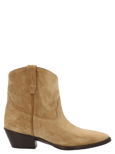 Shop Saint Laurent Pointed Toe Ankle Boots In Beige