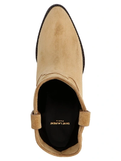 Shop Saint Laurent Pointed Toe Ankle Boots In Beige