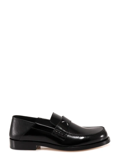 Shop Maison Margiela Tabi Stitched Loafers In Black