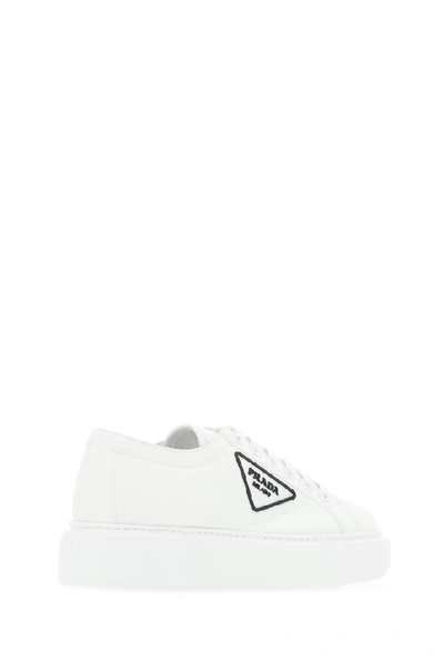 Shop Prada Logo Platform Sneakers In White