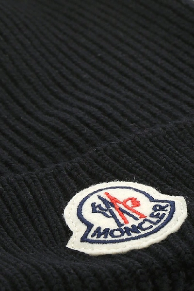 Shop Moncler Logo Patch Knitted Beanie In Black