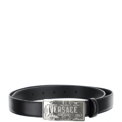 Shop Versace License Plate Logo Buckle Belt In Black