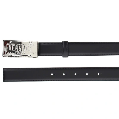 Shop Versace License Plate Logo Buckle Belt In Black