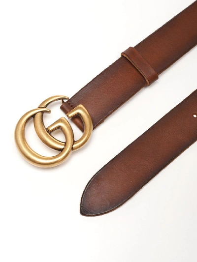 Shop Gucci Gg Buckle Belt In Brown