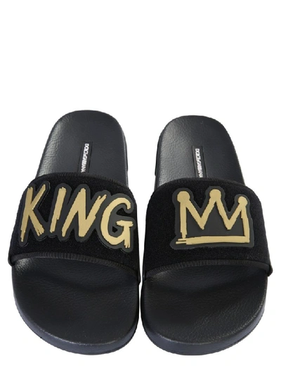 Shop Dolce & Gabbana King Print Slide Sandals In Black