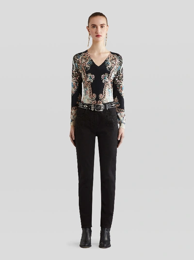 Shop Etro Embroidered Jeans In Black