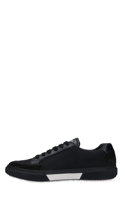 Prada Men's Suede-trim Low-top Sneakers In Nero/ Bianco | ModeSens