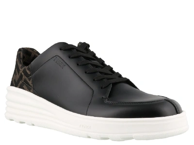 Shop Fendi Ff Motif Lace Up Sneakers In Black