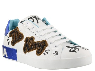 Shop Dolce & Gabbana Portofino Graffiti Print Sneakers In White