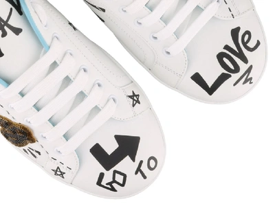 Shop Dolce & Gabbana Portofino Graffiti Print Sneakers In White