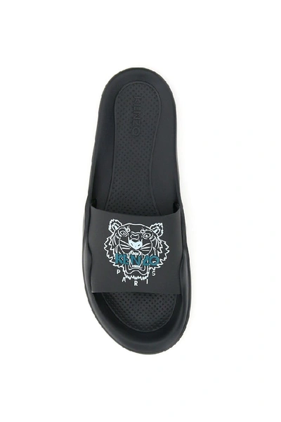 Shop Kenzo Tiger Pool Slides In Black