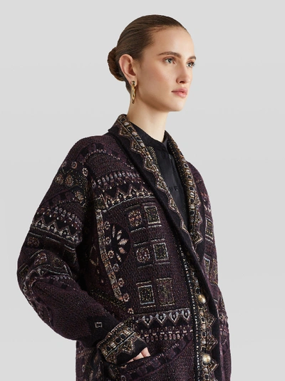 Shop Etro Jacquard Cardigan In Black