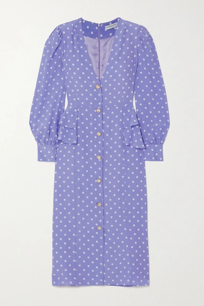 Shop Alessandra Rich Embellished Ruffled Polka-dot Silk Crepe De Chine Midi Dress In Lilac