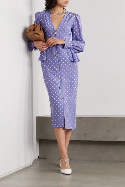 Shop Alessandra Rich Embellished Ruffled Polka-dot Silk Crepe De Chine Midi Dress In Lilac