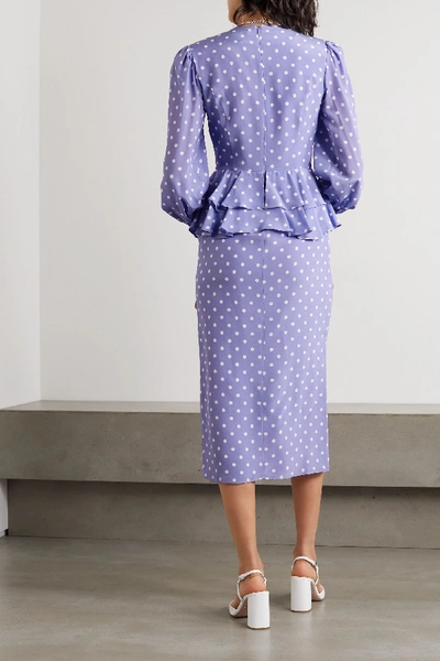 Shop Alessandra Rich Embellished Ruffled Polka-dot Silk Crepe De Chine Midi Dress In Lilac