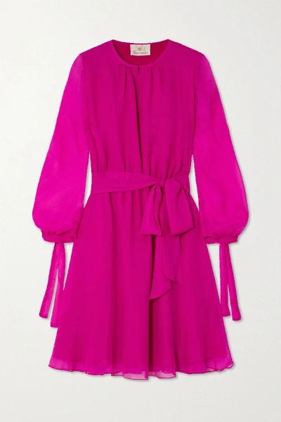 Shop Aross Girl X Soler Amanda Belted Silk-voile Mini Dress In Magenta