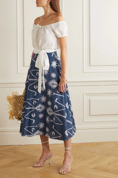 Shop Aross Girl X Soler Alex Printed Cotton-voile Midi Skirt In Blue